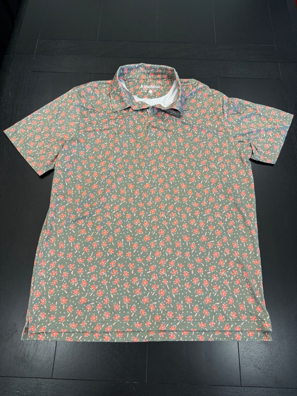 Chubbies Mens Performance Polo XL Green Floral Geometric “The Weekend” Golf